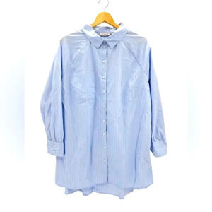 Only Carmakoma Carnessa Long-sleeved Blue White Pinstripe Loose Shirt Dress